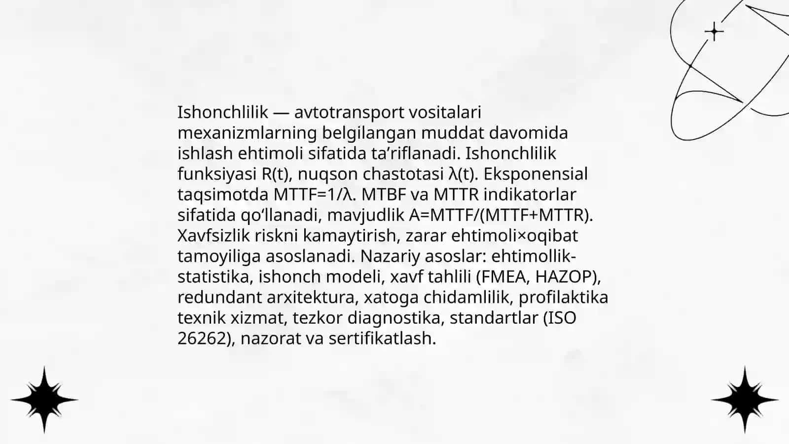 Avtotransport vositalari ishonchliligining nazariy asoslari 4