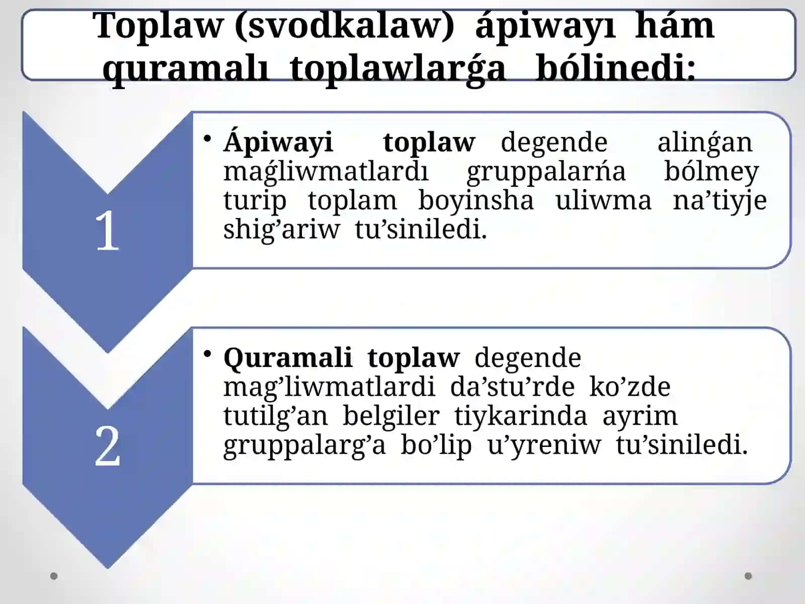 Statistikalıq toplaw hám gruppalaw 4