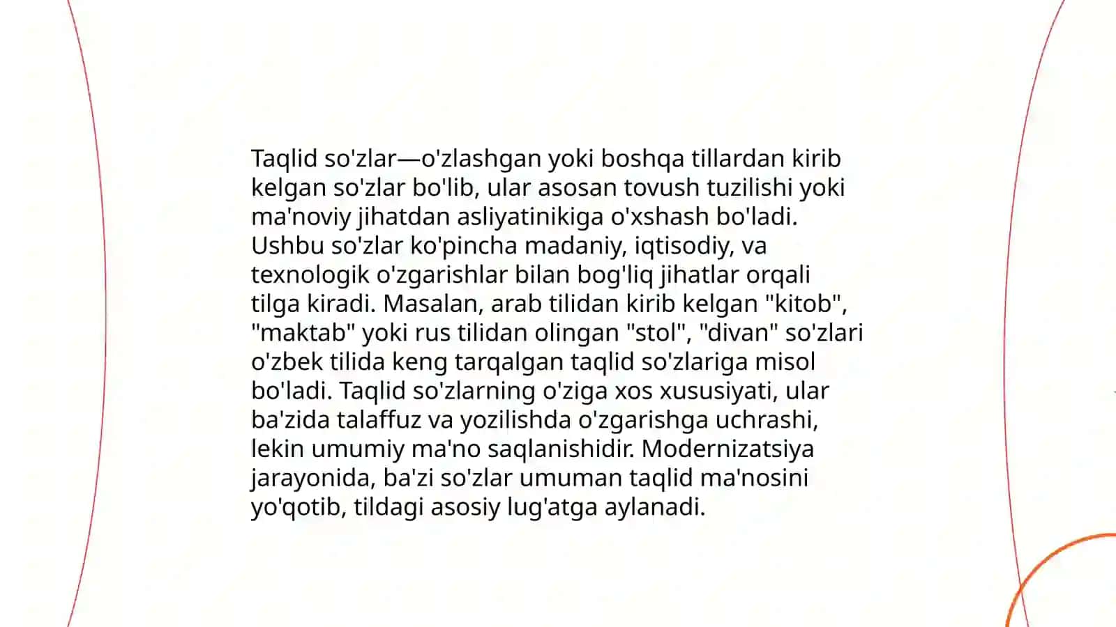 Alohida olingan so'zlar guruhi. Taqlid so'zlar. Undov so'zlar. Modal so'zlar 4