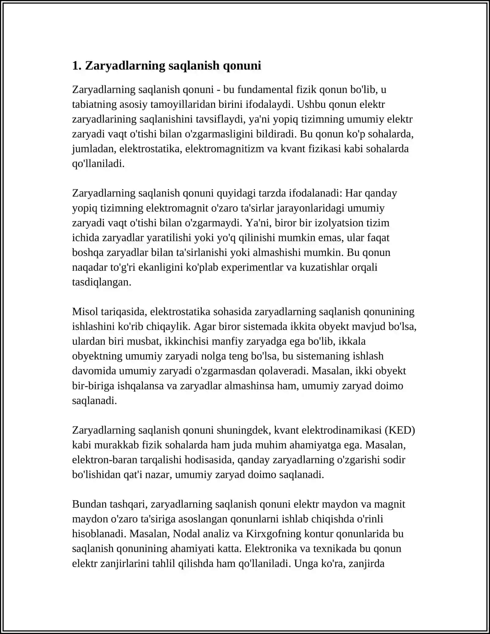 ELEKTR ZARYADLARINING SAQLANISH QONUNI 4