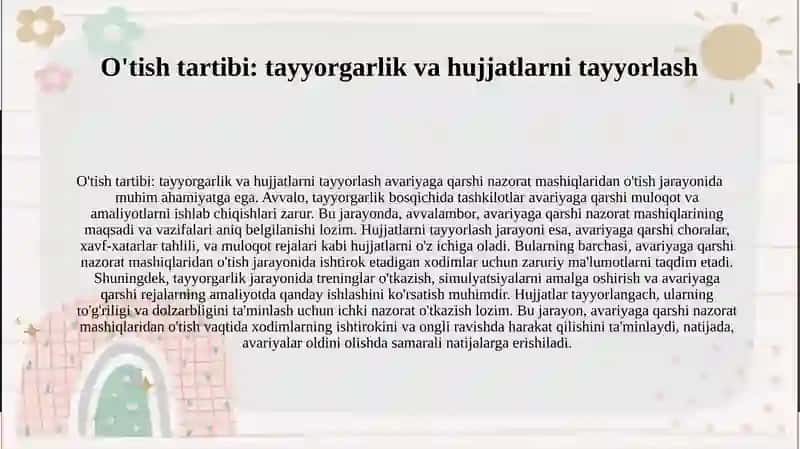 Avariyaga qarshi nazorat mashiqlaridan o'tish tartibi 4