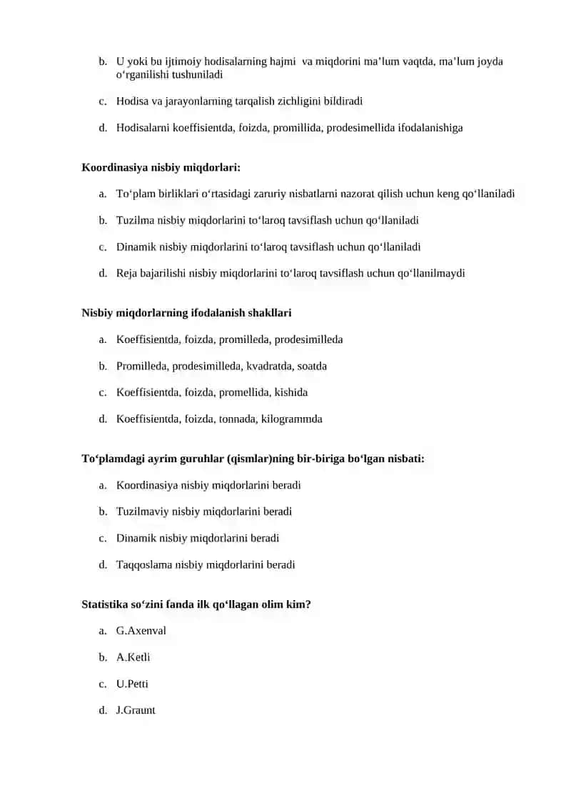 Statistika Test Savollari 4
