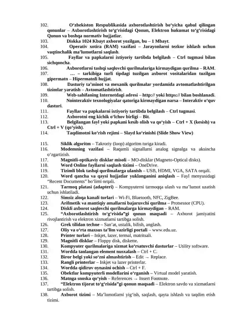 Argos 2025 Axborot kommunikastsiya yo’nalishi bo’yicha test javoblari 4
