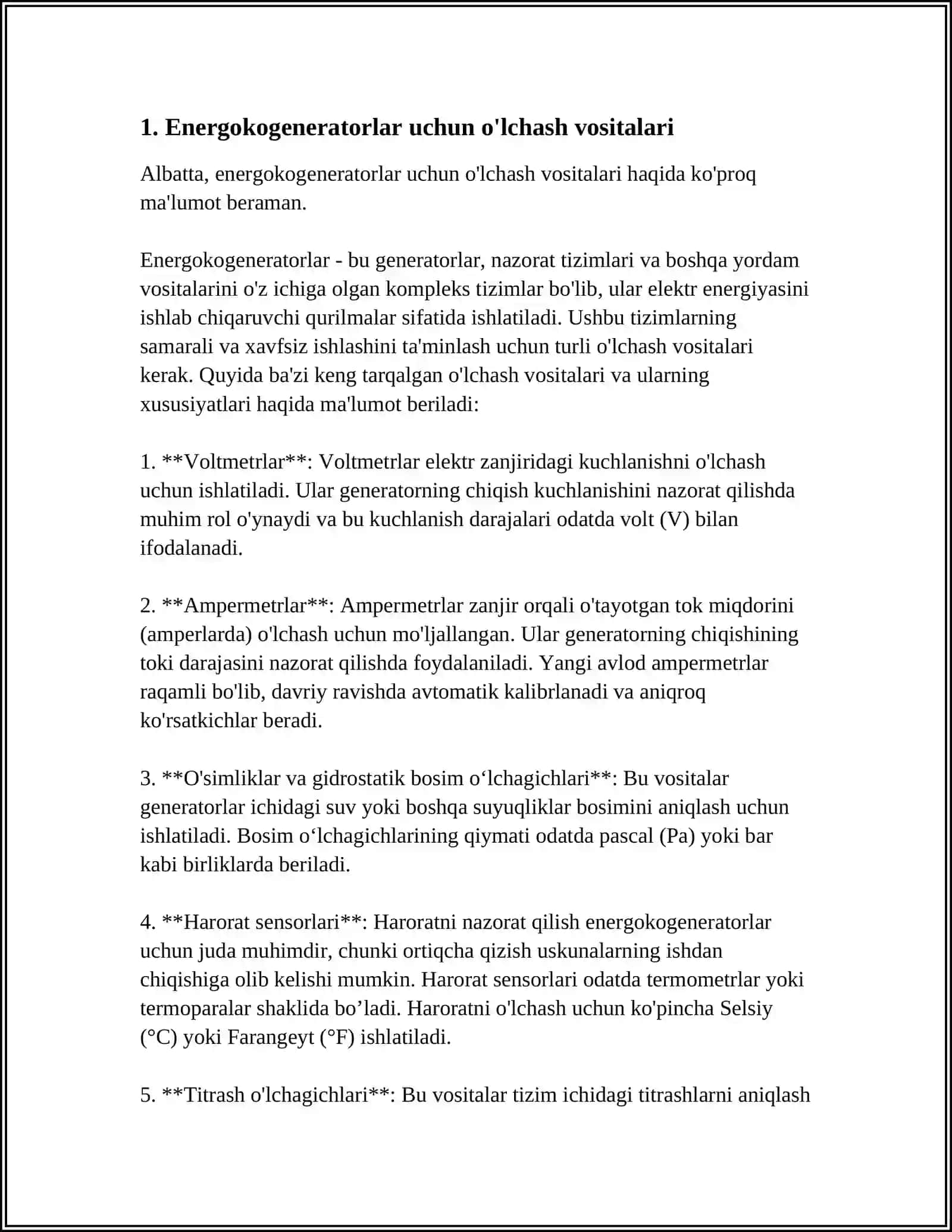 ENERGETIKA SOXASIDA QO’LLANILADIGAN O’LCHASH VOSITALARI TURLARI, ULARNING ISHLASH PRINSPI, METROLOGIK VA TEXNIK TASNIFI 4