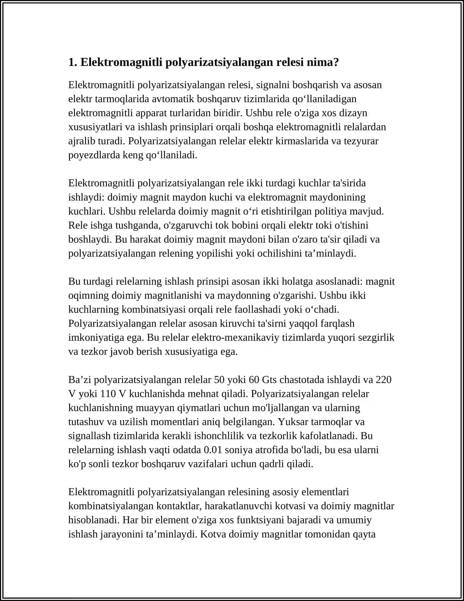Elektromagnitli polyarizatsiyalangan reles 4