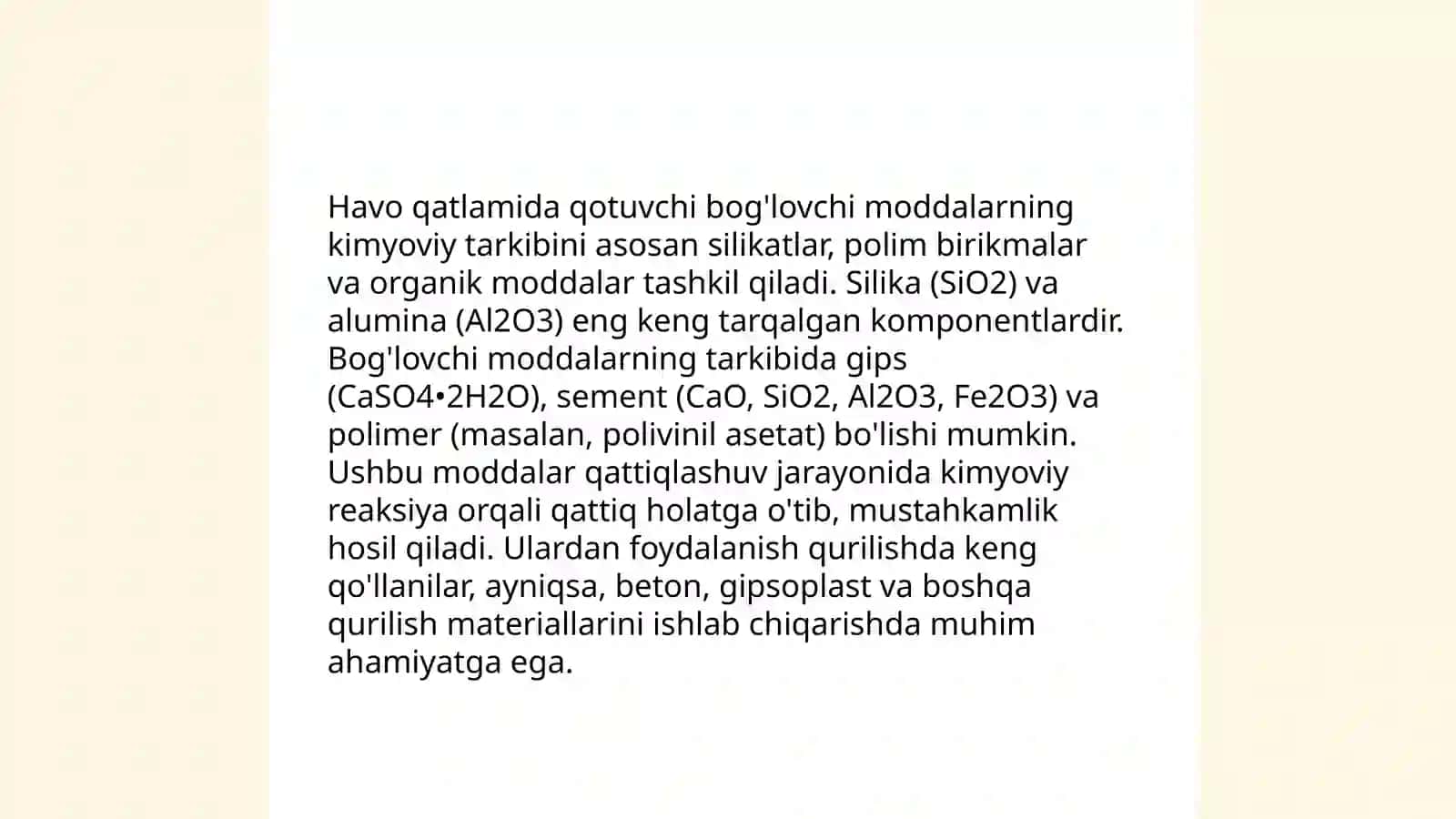 Havoda qotuvchi bog'lovchi moddalar tarixi 4
