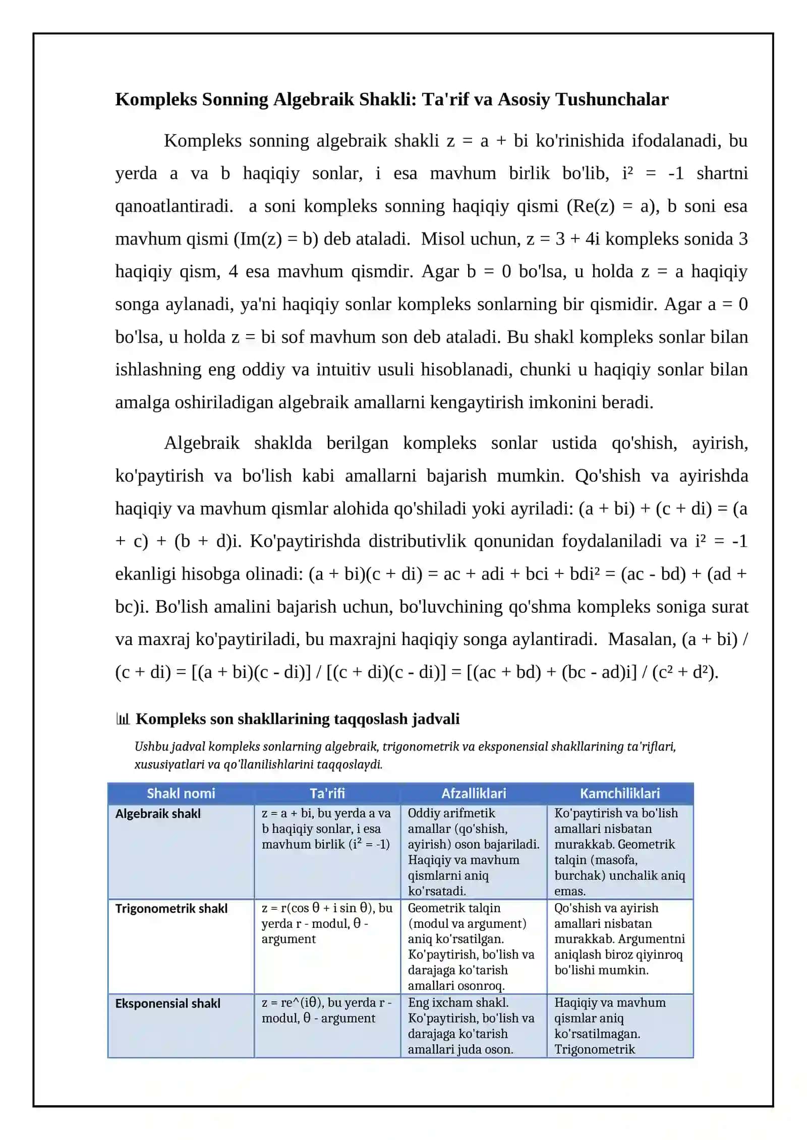 Kompleks sonlar ustida amallar 4