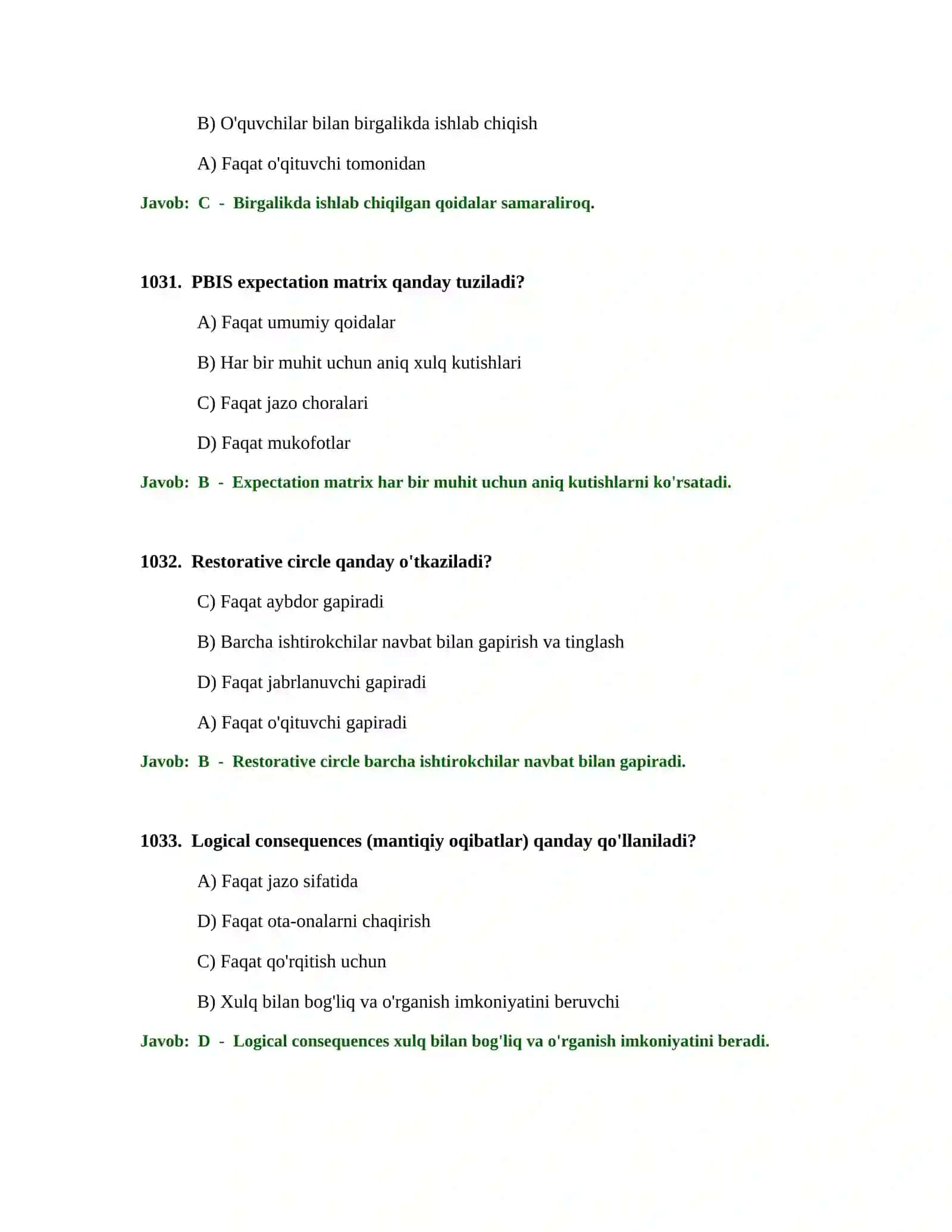 BOSHLANG'ICH TA'LIM O'QITUVCHISI TEST SINOVLARI 4