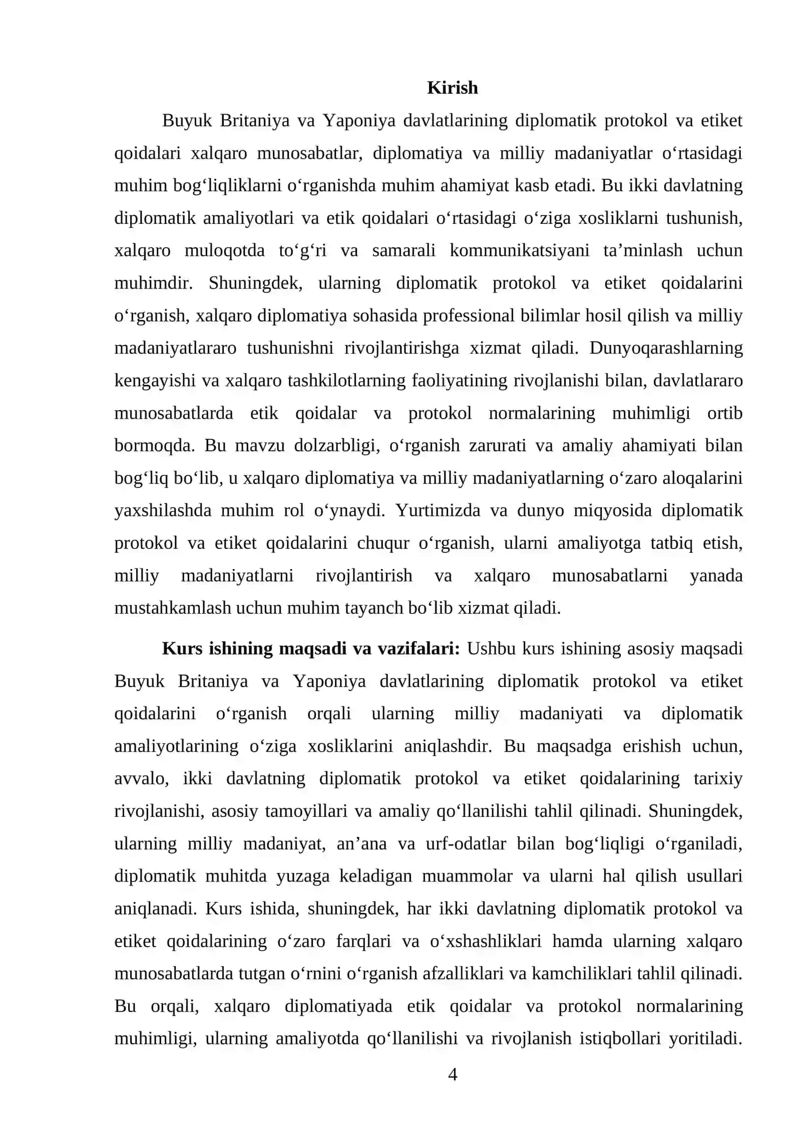 Diplomatik Xizmat, Protokol va Etiket Kurs ishi 4
