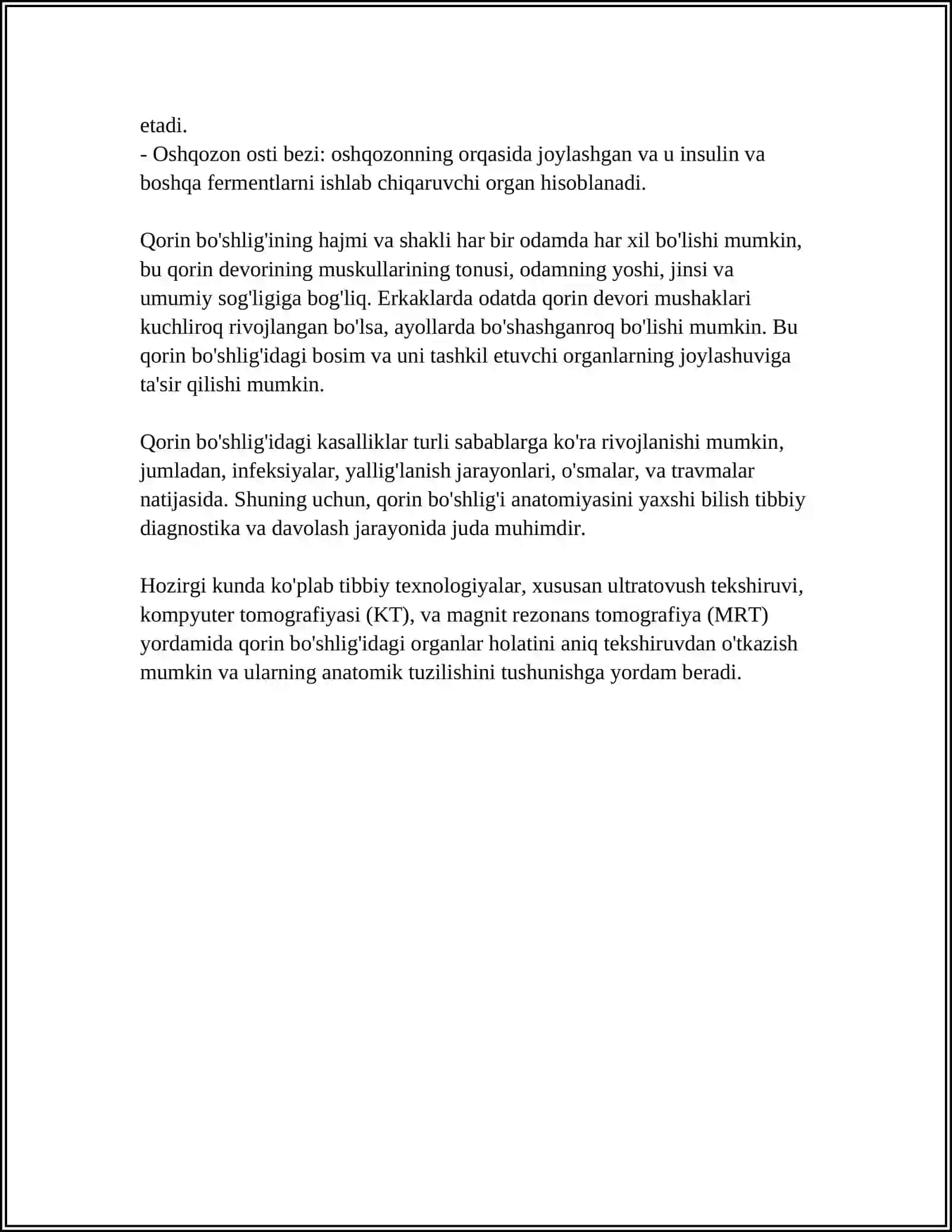 Qorin Bo'shlig'i Anatomiyasi Referat 4