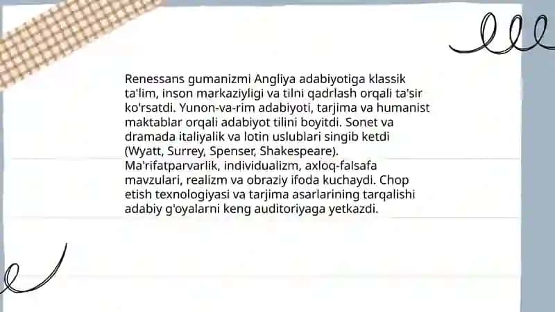 Gʻarbiy Yevropada Angliya uygʻonish davri adabiyoti 4