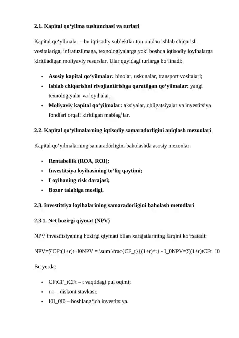 Kapital Qo‘yilmalar Haqida 4