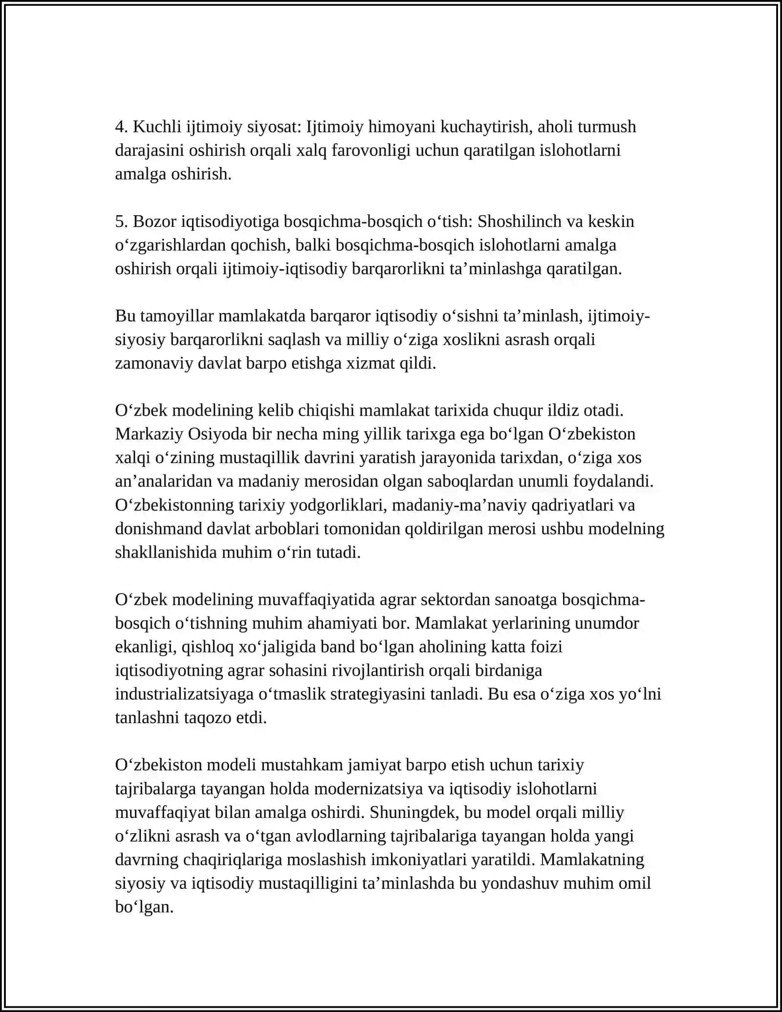 "ÓZBEK MODELLI" VA UNING TARIXIY AXAMIYATI Referat 4