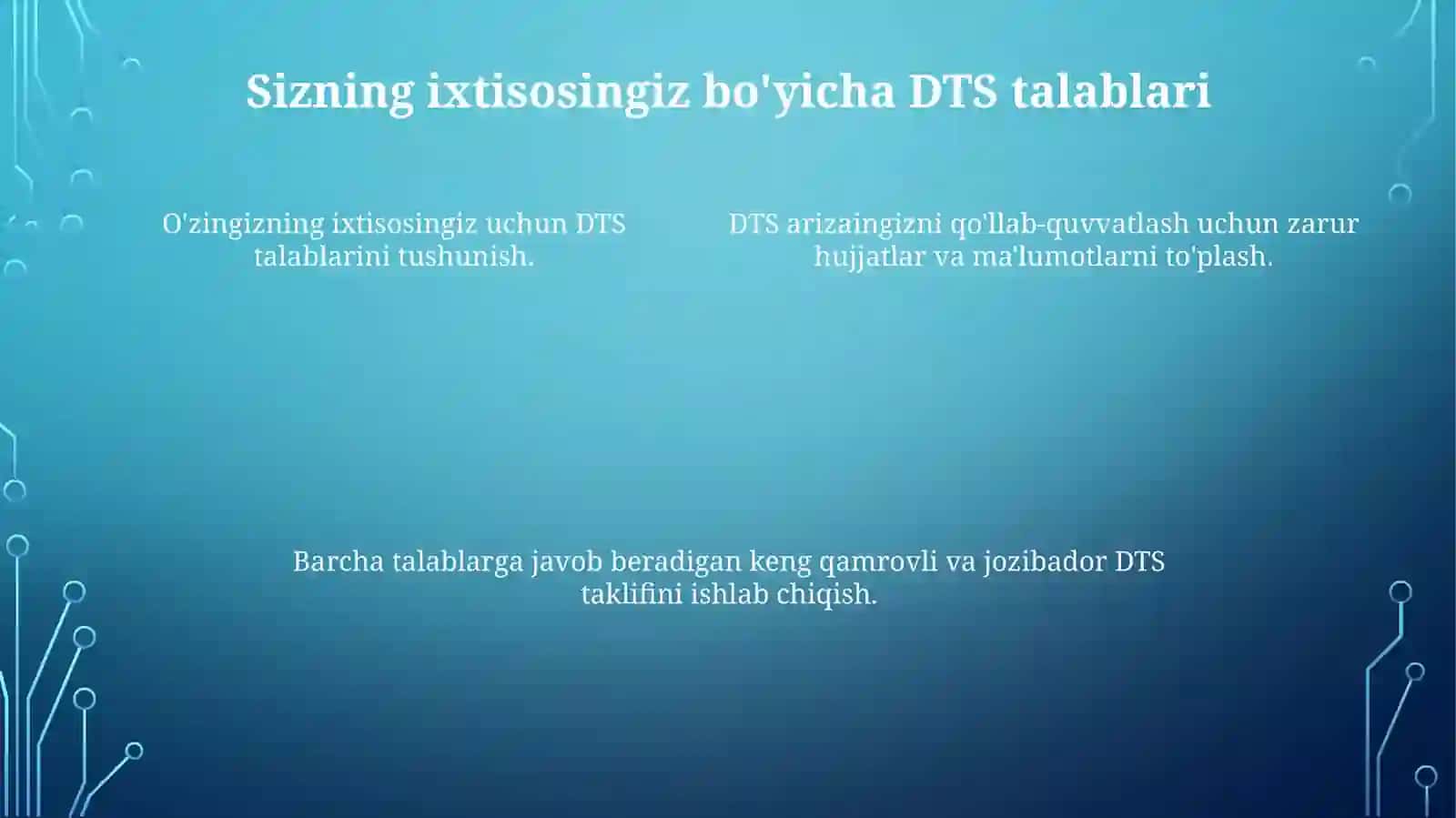DTS talablarini o'rganish asosida ma'lumot tayyorlash 4