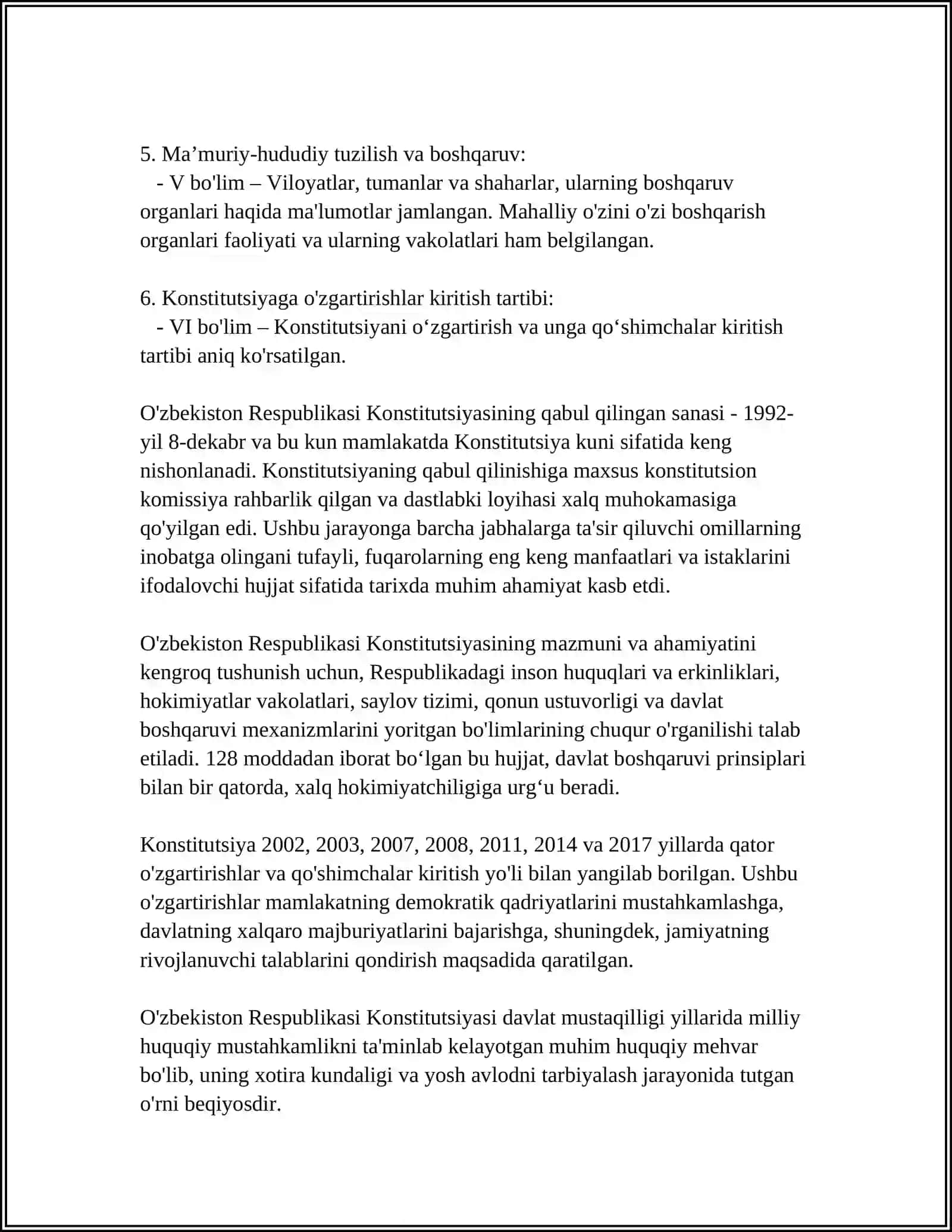 Oʻzbekiston Respublikasi Konstitutsiyasi 4