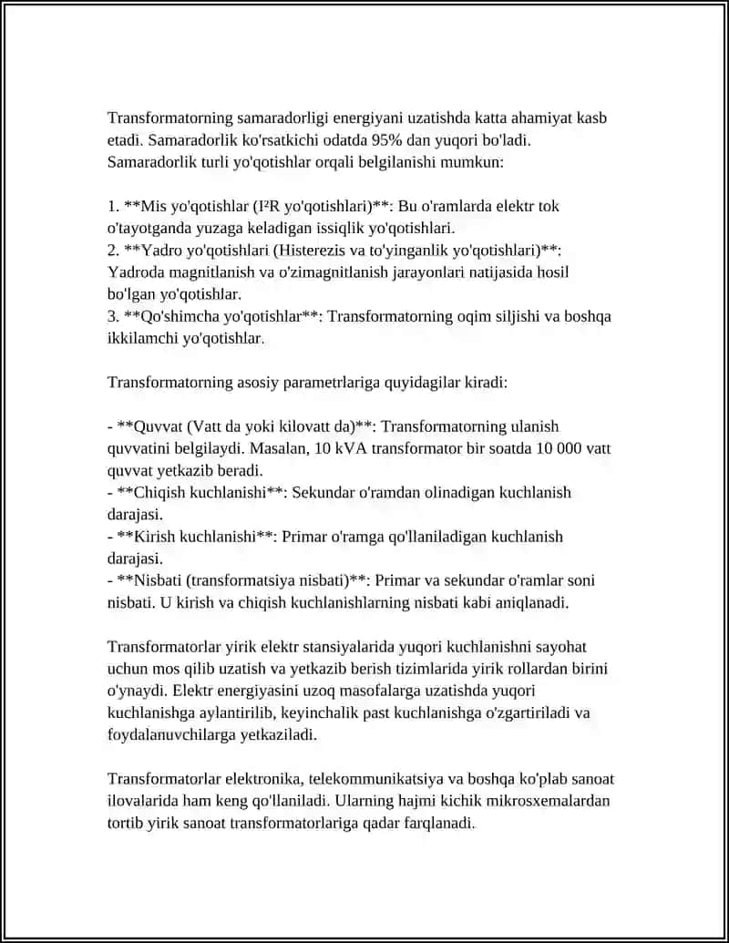 TRANSFORMATORLAR VA ULARNI ISHLASH PRINSPLARI 4
