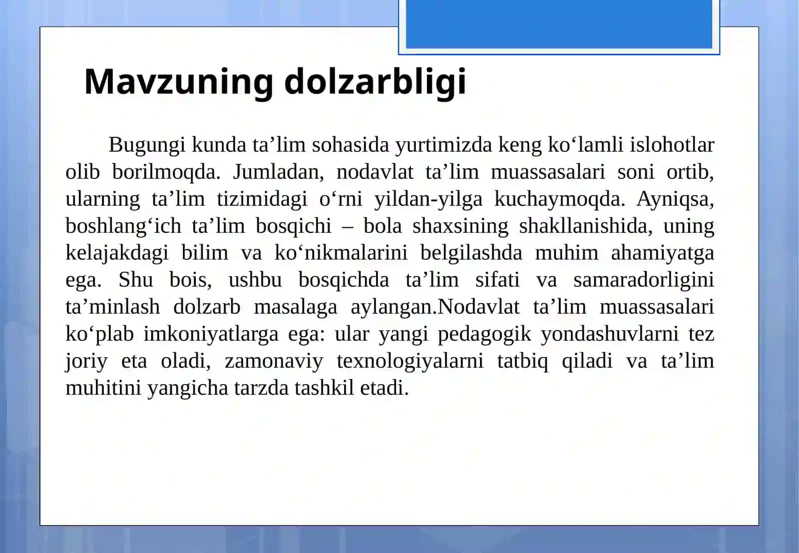 Nodavlat ta'lim muassasalarida boshlang'ich ta'lim 4