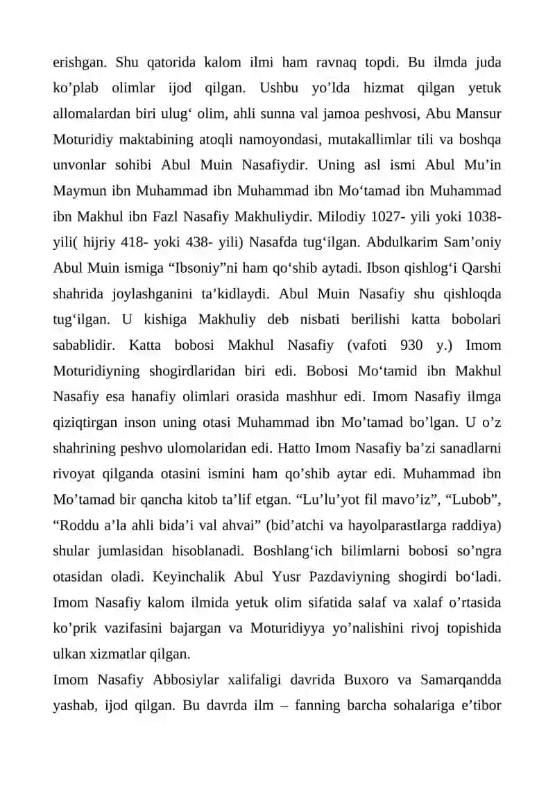 ABU MUIN NASAFIY ISLOM ILOHIYOTCHISI 4