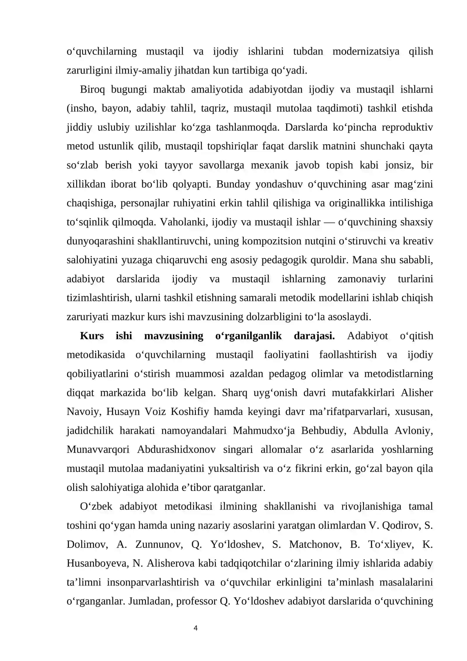 Adabiyotdan ijodiy va mustaqil ishlar, ularning turlari kurs ishi 4