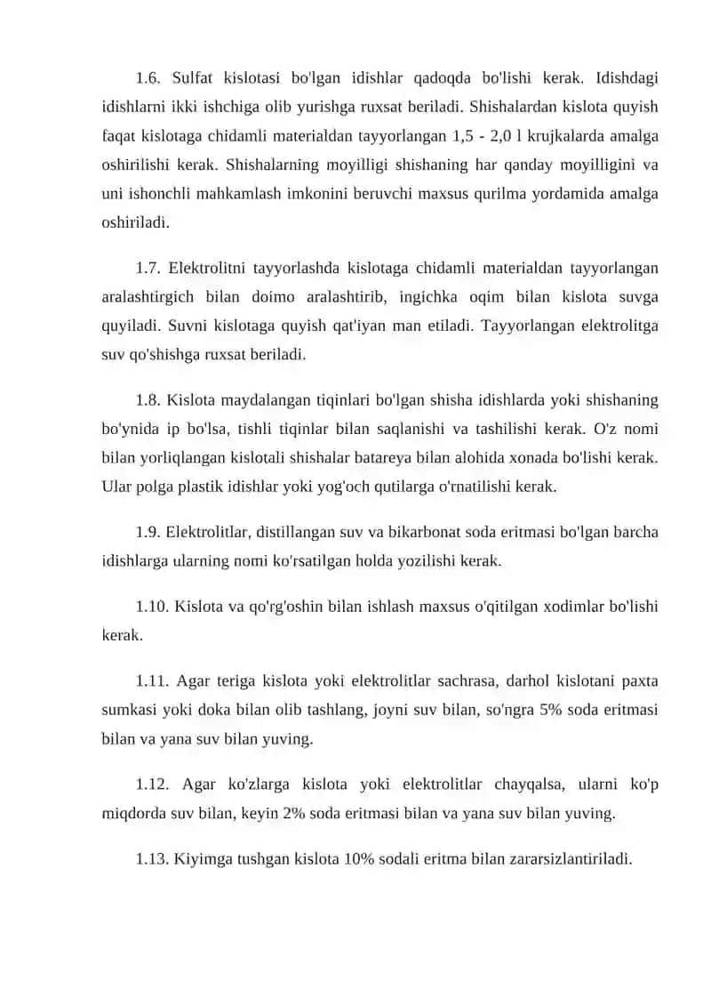 AKKUMLYATOR BATAREYASI BILAN ISHLASHDA TEXNIKA XAVFSIZLIK QOIDALARI 4