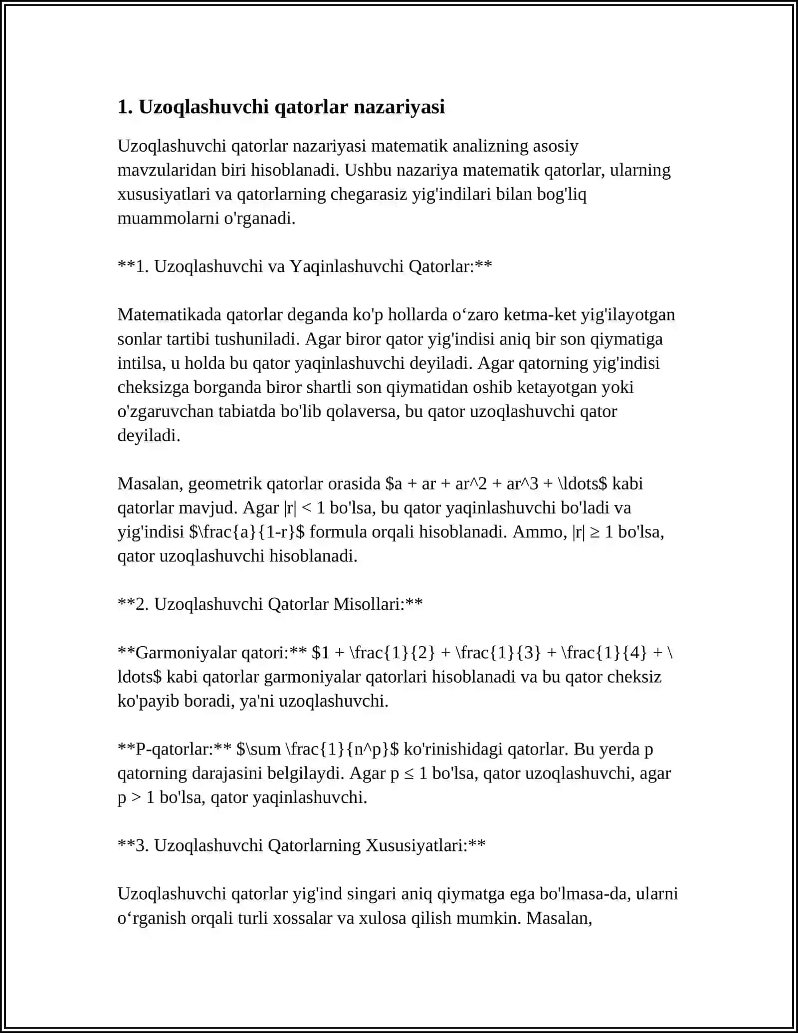 Uzoqlashuvchi qatorlar nazariyasi 4
