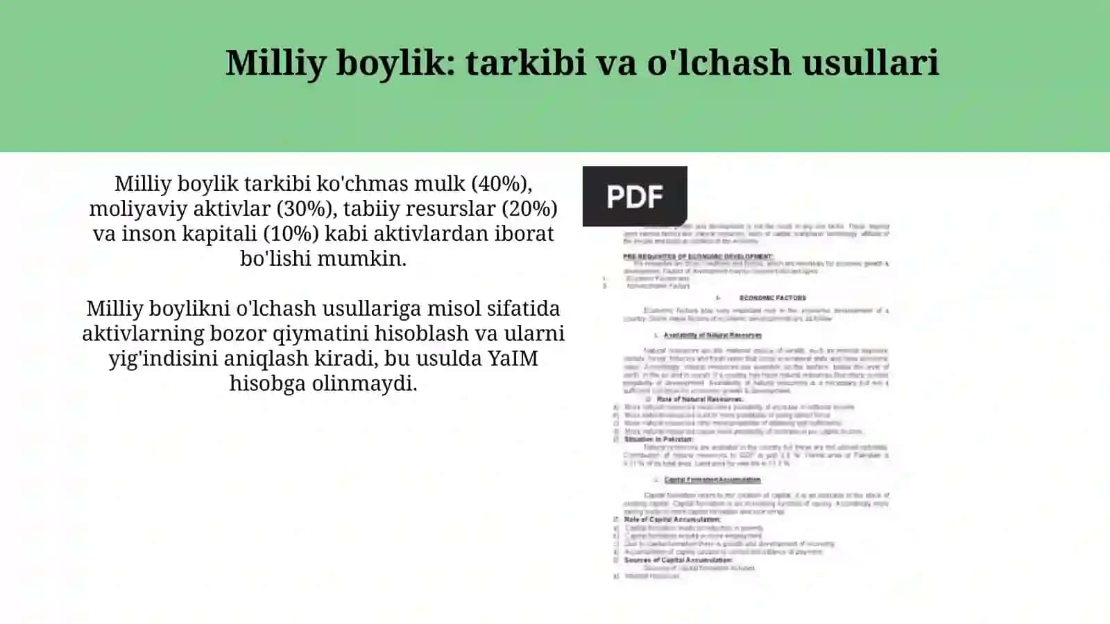 Iqtisodiy taraqqiyot, iqtisodiy o’sish Va milliy boylik 4