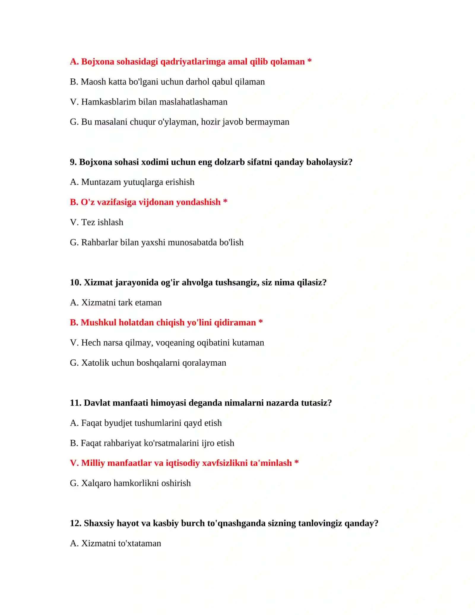 Bojxona mantiqiy savollar va javoblar 4