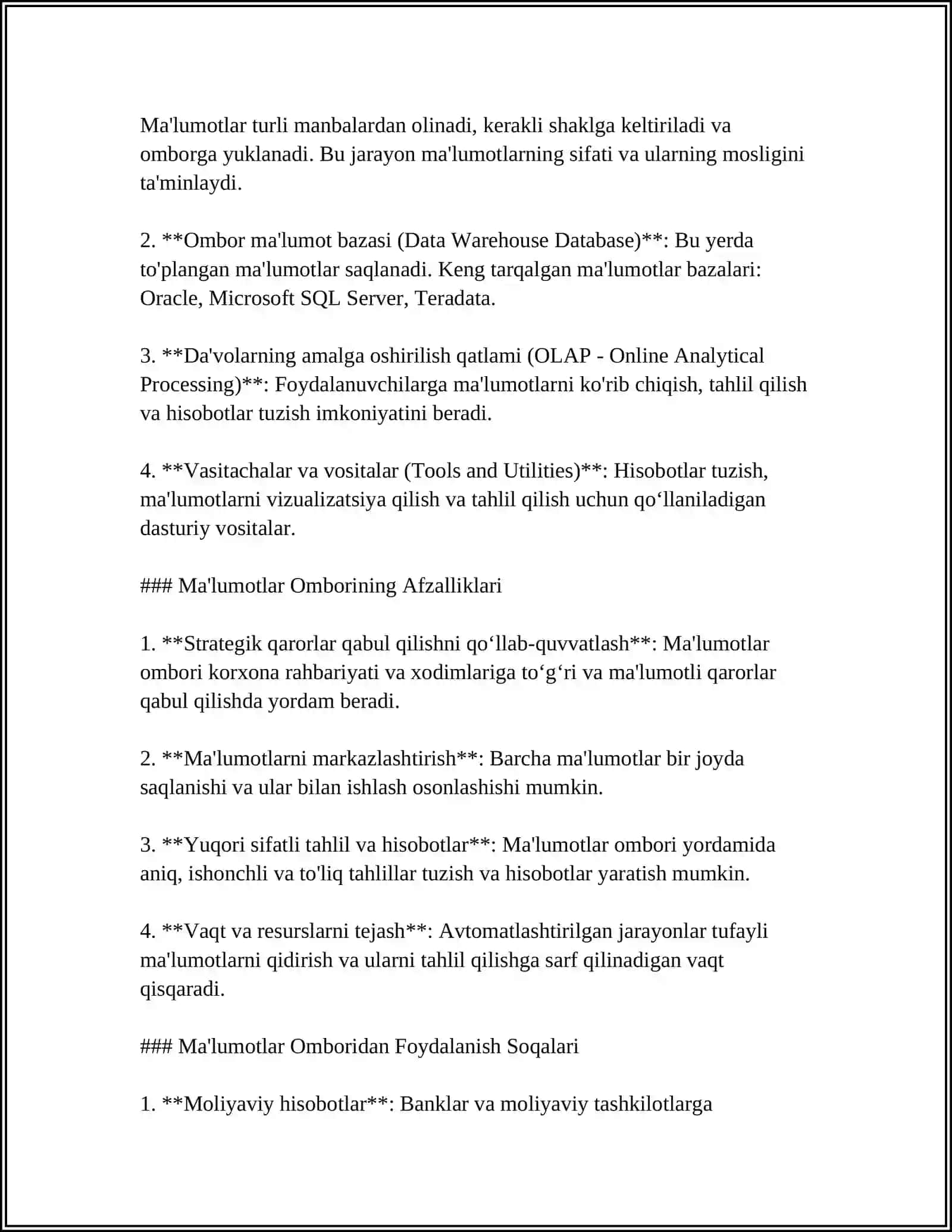MA'LUMOTLAR OMBORI HAQIDA TUSHUNCHA 4