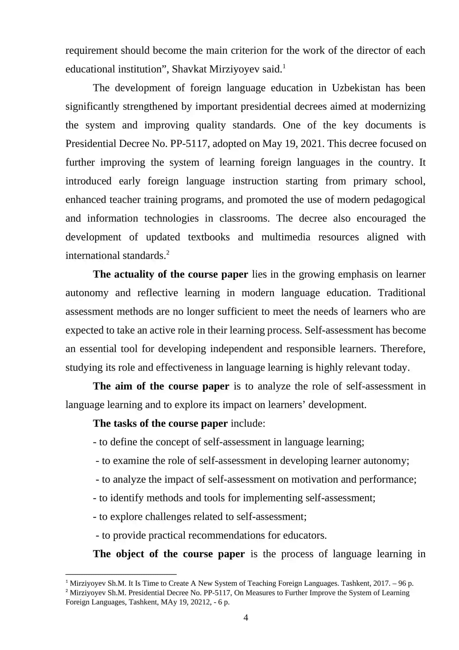 Course Paper on "The Role of Self-Assessment in Language Learning" 4