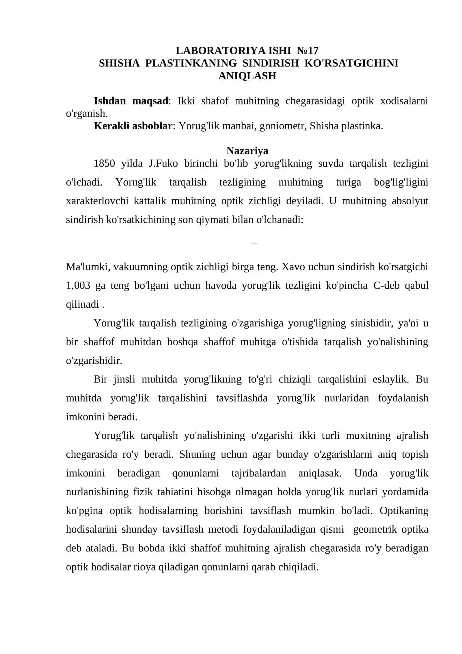 Optik qurilma va asboblarning ishlash prinsiplarini o'rganish uchun linzaning fokus masofasini aniqlash 4