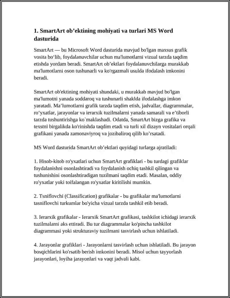 COMPUTER 1 FANIDAN MUSTAQIL TA'LIM MAVZUSI MS WORD DASTURIDA SMARTART OB'YEKTI BILAN ISHLASH 4