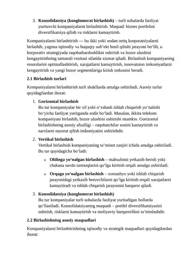 Kompaniyalarni birlashtirishning samaradorligi 4