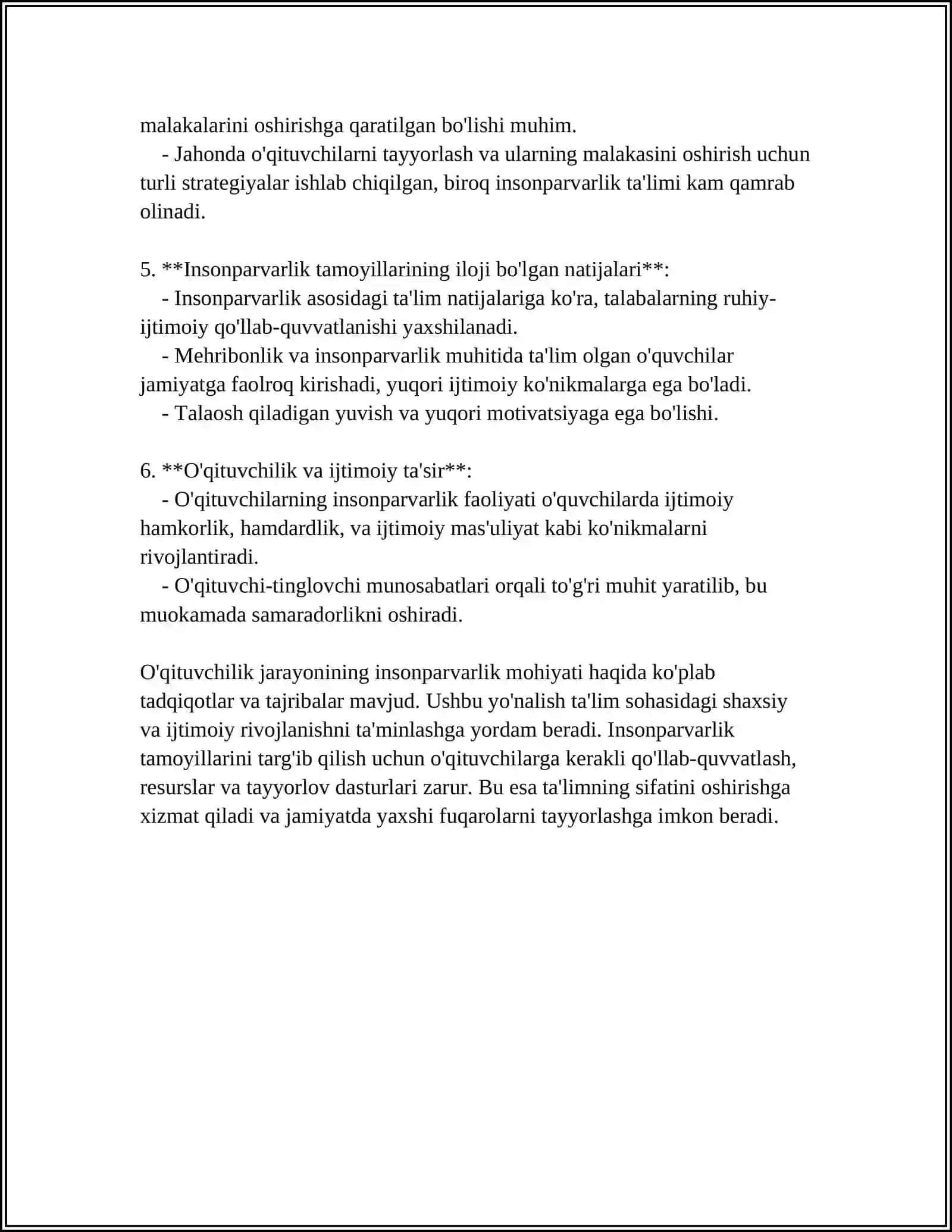 O'QITUVCHILIK KASBINING INSONPARVARLIK YO'NALISHI 4