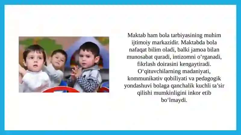 Ijtimoiy muhit bolani tarbiyalashning omili sifatida 4