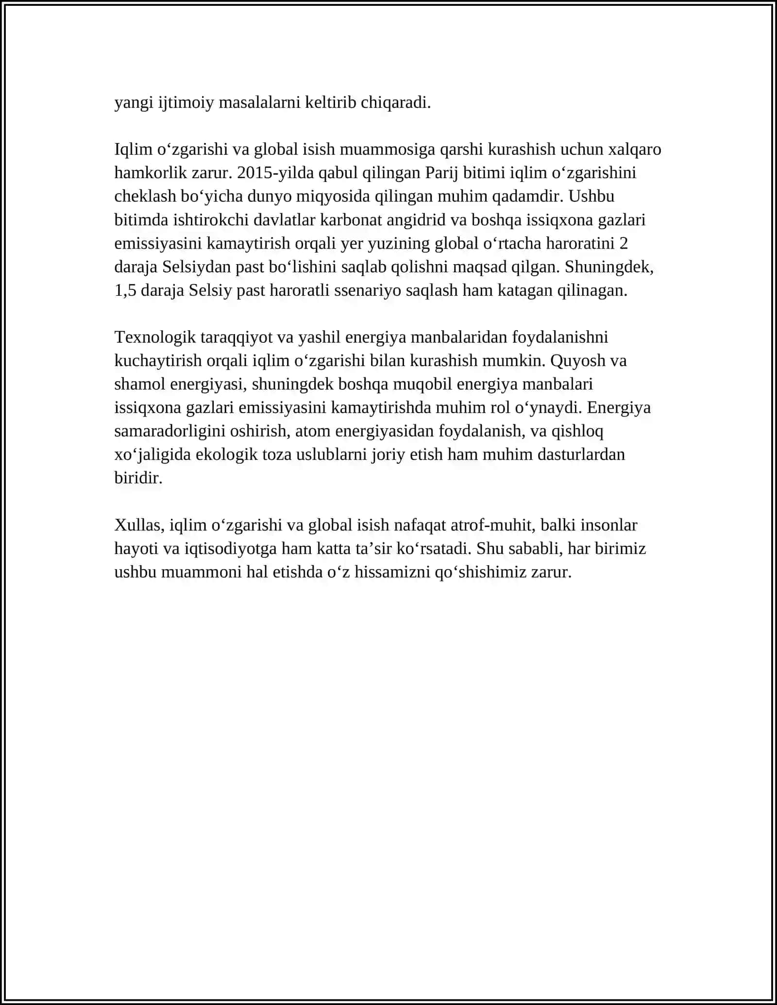ENVIRONMENTALIZM, GLOBALLASHUV VA GLOBAL MUAMMOLAR 4