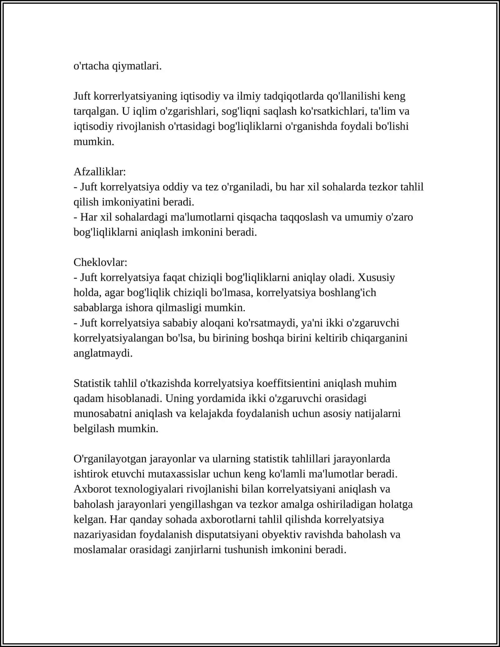JUFT KORRELYACION-REGRESSION TAHLIL 4
