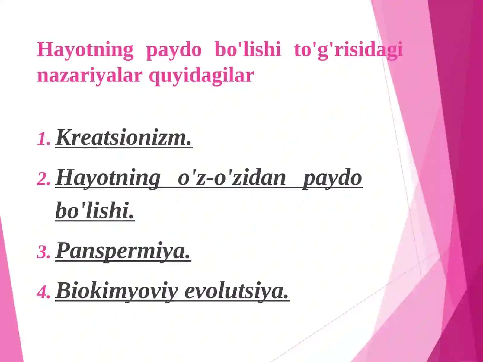 Hayotning paydo bo`lishi 4