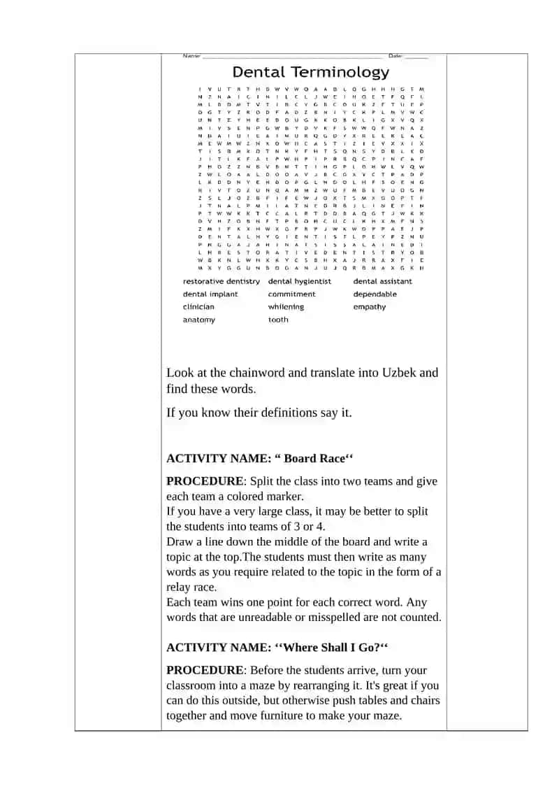 Dental Specialties and Terminology Lesson Plan 4