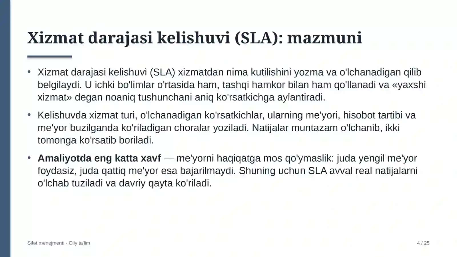 oltin qazib olish sanoatida xizmat ko'rsatish darajasi kelishuvlarini joriy etish 5658 4