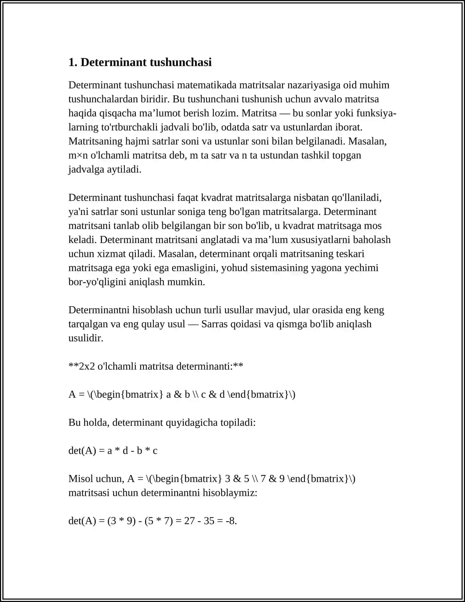 DEDTERMINANT HISOBLASH USULLARI 4
