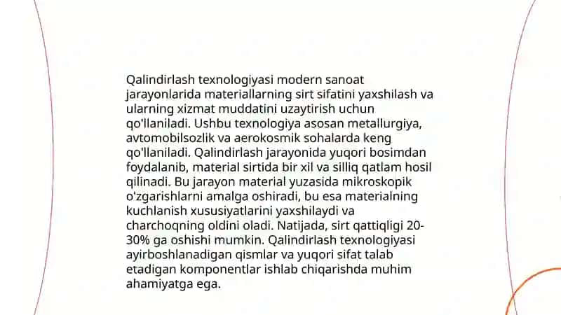 QALINDIRLASH USULIDA POLIMER TOʼSHAMALAR ISHLAB CHIQARISH 4