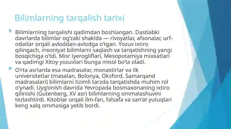 Bilimlarning tarqalishi va uning jamiyatra vazifalari 4
