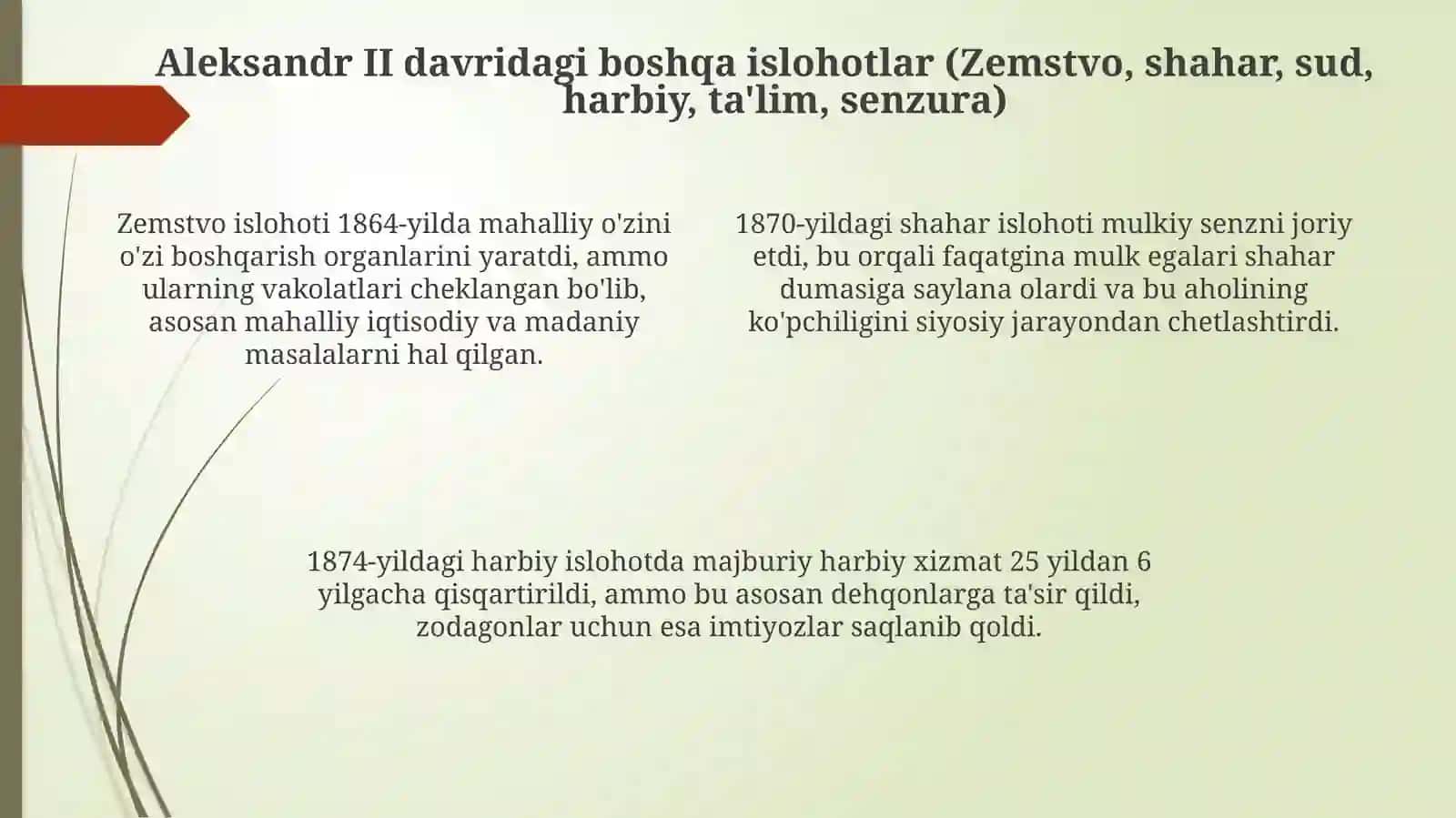 Aleksandr II islohotlari: asosiy yo'nalishlar 4