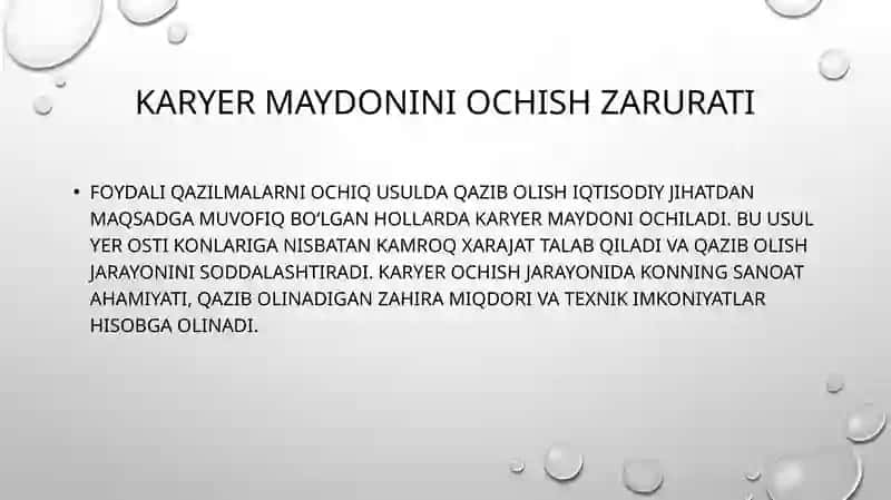 Karyer maydoni, uni ochish usullarining tasnifi 4