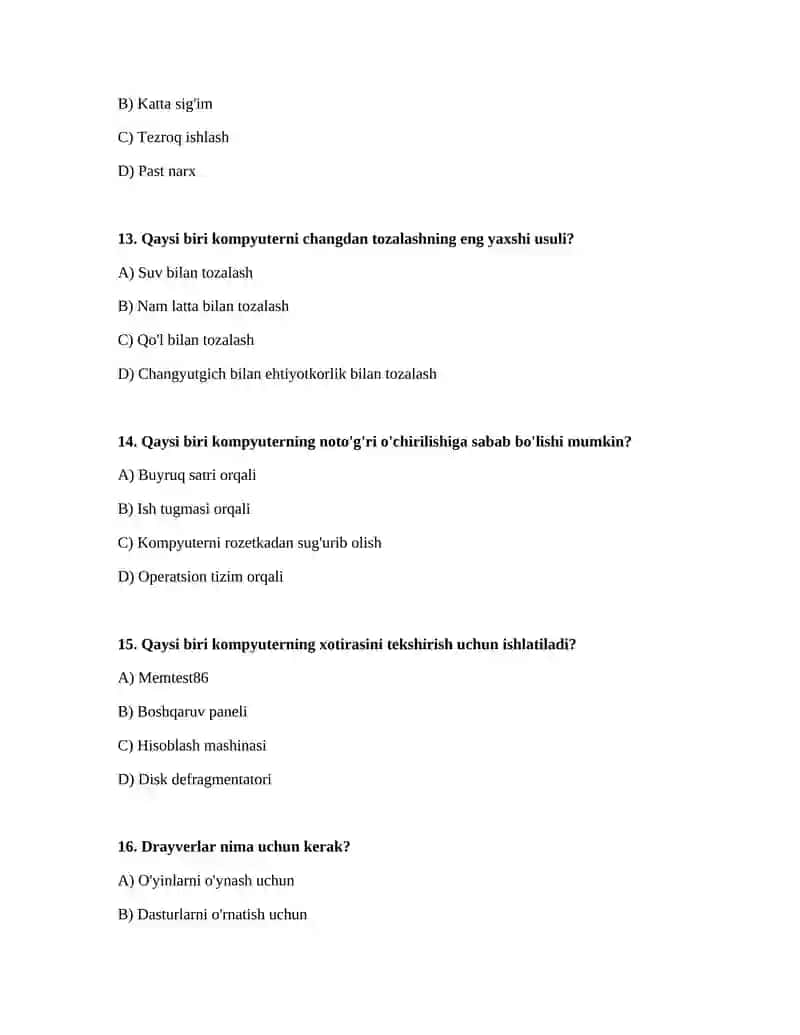 Kompyuterning texnik holati va xizmat koʻrsatish 4
