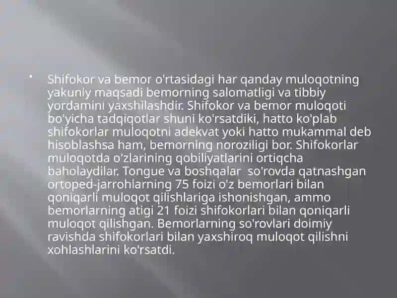 Muloqat shifokor va bemor muloqatining psixologik xususiyatlari 4