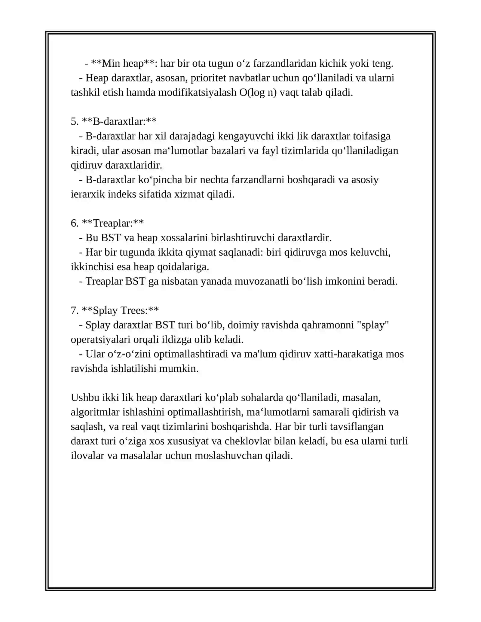 HEAP TREE KO‘RINISHIDAGI BINAR DARAXTLARNI QURISH ALGORITMI VA ULAR USTIDA AMALLAR 4