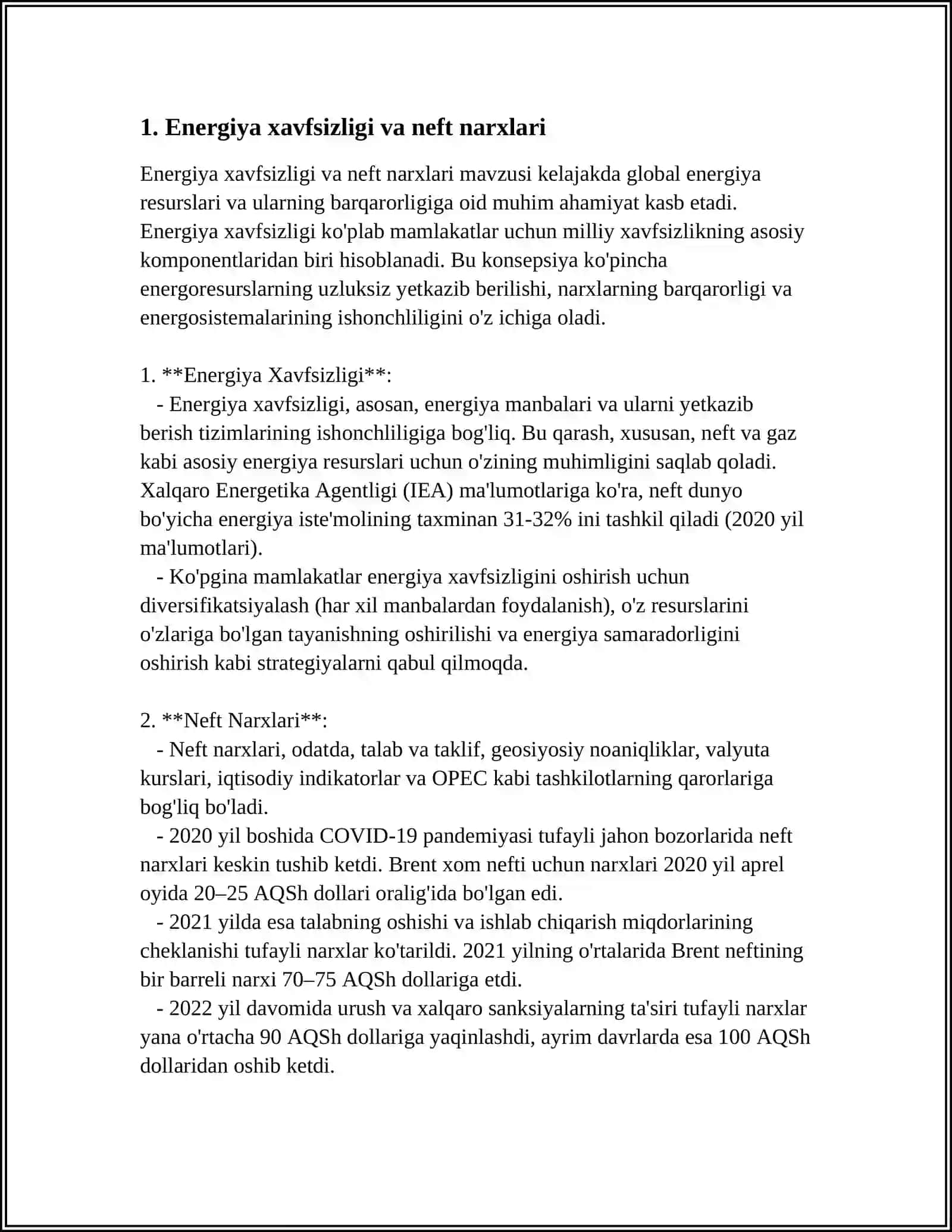 Energiya xavfsizligi va neft narxlari 4