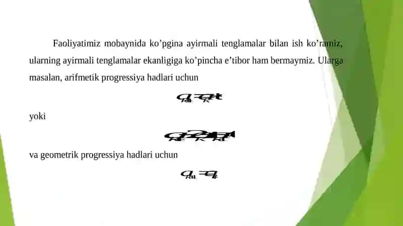 Birinchi va ikkinchi tartibli ayirmali tenglamalar 4