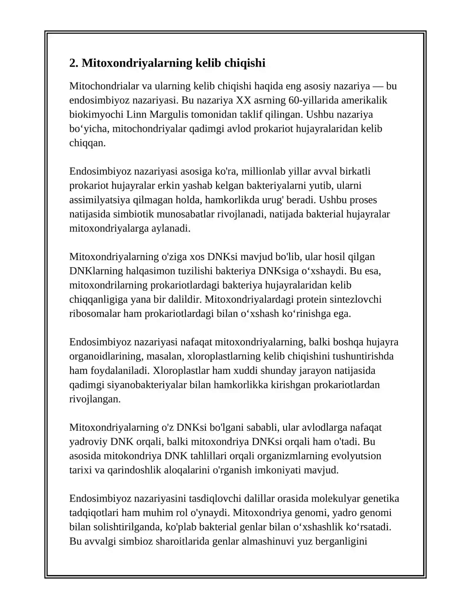 EUKARIOTLAR ULARNING KELIB CHIQISHI TO'G'RISIDAGI NAZARYA 4